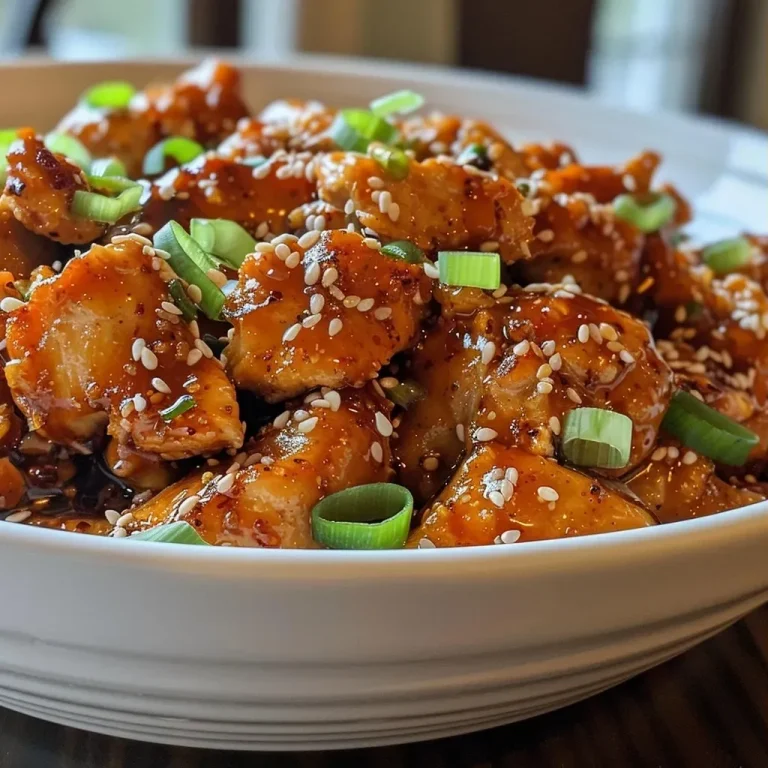 ['Close-up of juicy sweet chili chicken pieces garnished with green onions and sesame seeds.', 'Side view of delicious Easy Sweet Chili Chicken served on a plate, showcasing its glaze.', 'Appetizing image of bite-sized chicken pieces coated in sweet chili sauce, ready to eat.', 'Juicy chicken chunks in sweet chili sauce, beautifully arranged for presentation.']