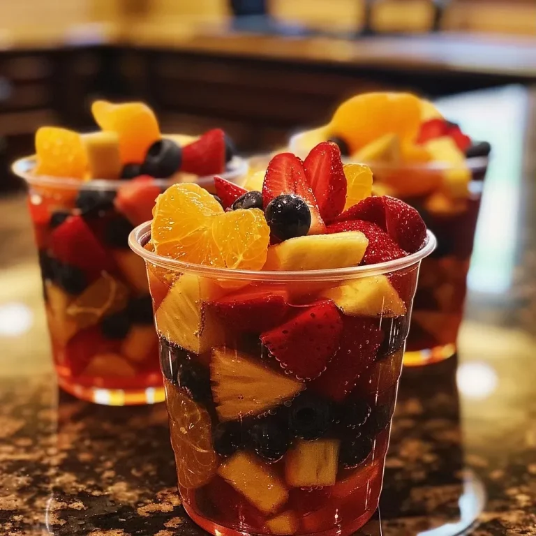 ['Close-up view of colorful Frozen Fruit Punch Cups filled with fresh fruit.', 'Side view of vibrant Frozen Fruit Punch Cups with strawberries, blueberries, and citrus.', 'Juicy Frozen Fruit Punch Cups showcasing layers of fruits and lemonade.', 'Delicious Frozen Fruit Punch Cups seen from the side, filled with various fresh fruits.']