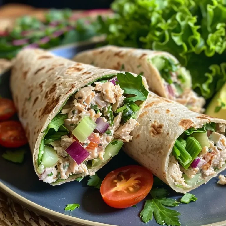 ['Close-up view of a high-protein tuna salad wrap featuring fresh ingredients.', 'Side view of a juicy tuna salad wrap with vibrant vegetables and whole wheat tortillas.', 'Detailed image of a nutritious tuna salad wrap, showcasing its layers and colors.', 'A delicious tuna salad wrap filled with greens, tomatoes, and avocado on a plate.']