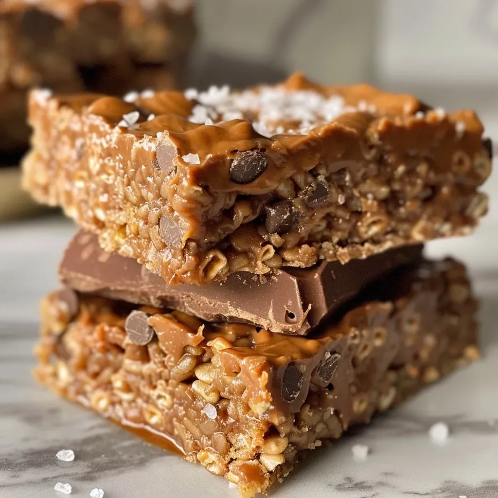 Close-up view of homemade crunch bars with a golden brown exterior and crispy texture.