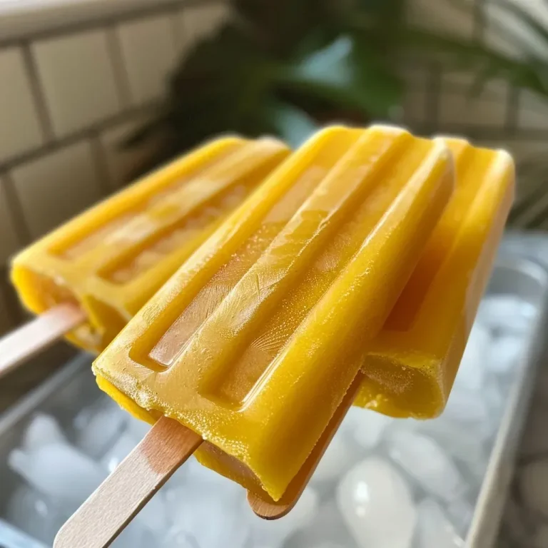 ['Close-up of a vibrant mango popsicle, showcasing its smooth texture and bright yellow color.', 'Side view of a juicy mango popsicle with a glossy surface, highlighting its refreshing nature.', 'A detailed image of a mango popsicle, emphasizing its rich mango color and creamy appearance.', 'Close-up perspective of a mango popsicle, revealing its delicious fruit texture and appetizing look.']