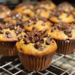 ['Close-up view of fluffy mini banana chocolate chip muffins, highlighting chocolate chips and banana texture.', 'Side view of small, golden-brown mini muffins with chocolate chips, showing moist interior.', 'Mouthwatering mini banana muffins with chocolate chips, displayed on a surface.', 'Delicious mini banana chocolate chip muffins stacked, showcasing their soft, inviting texture.']
