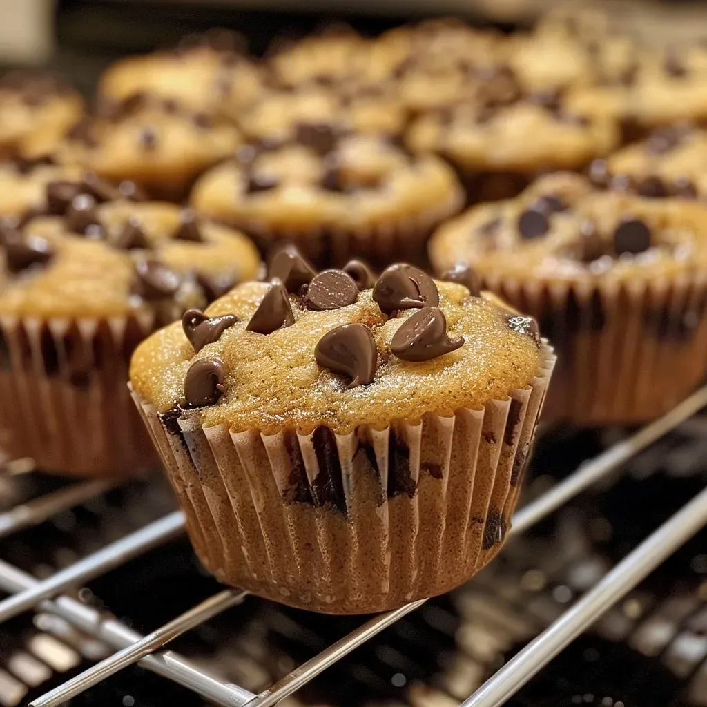 ['Close-up view of fluffy mini banana chocolate chip muffins, highlighting chocolate chips and banana texture.', 'Side view of small, golden-brown mini muffins with chocolate chips, showing moist interior.', 'Mouthwatering mini banana muffins with chocolate chips, displayed on a surface.', 'Delicious mini banana chocolate chip muffins stacked, showcasing their soft, inviting texture.']