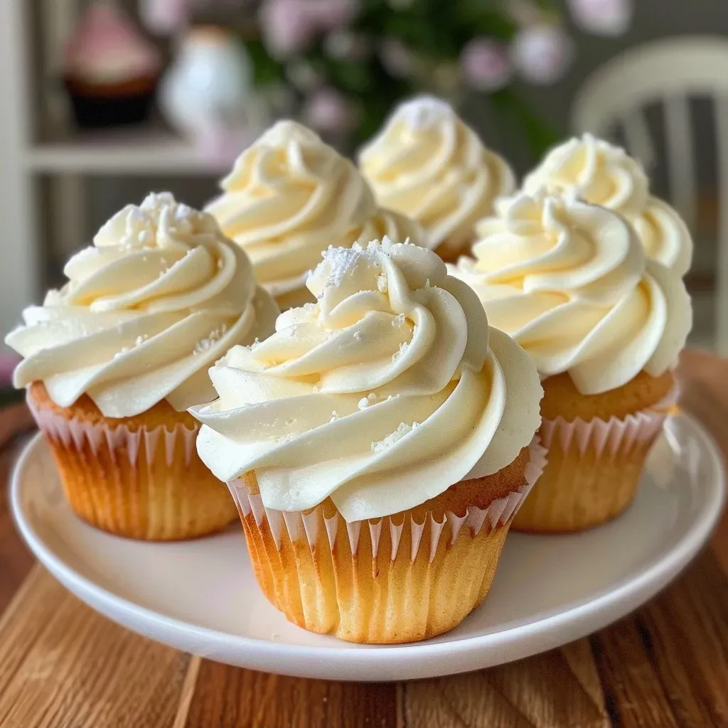['Close-up view of a moist vanilla cupcake with a swirl of frosting.', 'Side view of a fluffy vanilla cupcake topped with creamy frosting.', 'Freshly baked vanilla cupcake with a glossy frosting detail.', 'Delicious vanilla cupcake with intricate frosting decorations.']