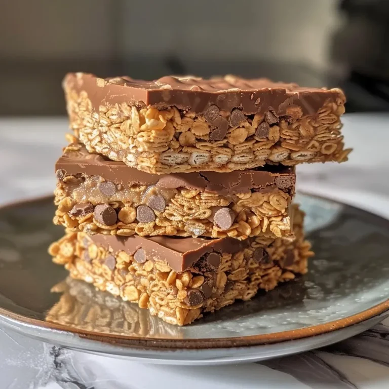 ['Close-up view of no-bake chocolate cereal bars with a glossy chocolate layer on top.', 'Side view of a stack of no-bake chocolate cereal bars showcasing its crunchy texture.', 'Delicious-looking no-bake chocolate cereal bars with a drizzle of chocolate and cereal flakes visible.', 'A close-up of chocolate cereal bars displaying a rich, shiny chocolate coating and a crispy base.']