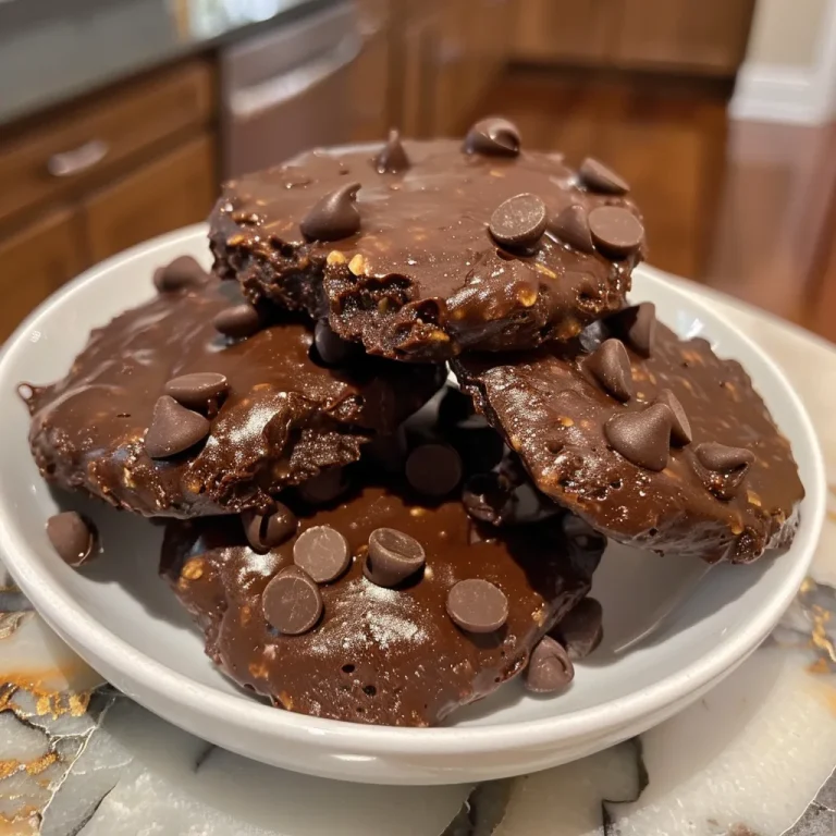['Close-up view of dark chocolate no-bake cookies on a plate, showcasing their texture and shine.', 'Side view of gluten-free, vegan chocolate cookies, highlighting their gooey chocolate exterior and oats.', 'Delicious-looking no-bake chocolate cookies with a glossy finish, arranged neatly on a surface.', 'A close-up image of dark chocolate cookies, emphasizing their rich color and chewy consistency.']
