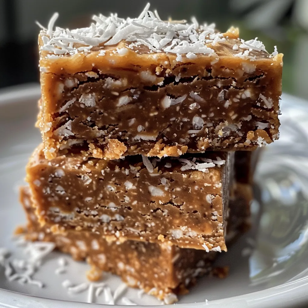 ['Close-up view of a No Bake Coconut Protein Bar, showcasing its textured layers and ingredients.', 'Side view of a juicy No Bake Coconut Protein Bar with a bite taken out, highlighting the chocolate chips.', 'Detailed image of a No Bake Coconut Protein Bar on a wooden surface, surrounded by shredded coconut.', 'Mouthwatering No Bake Coconut Protein Bar, featuring visible almond butter and protein powder layers.']
