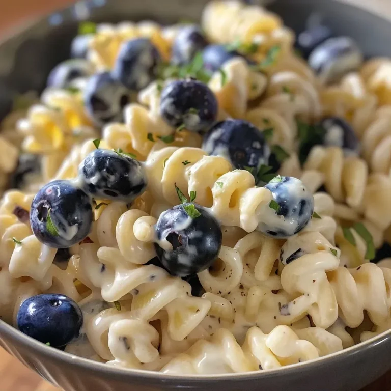 ['Close-up view of creamy blueberry pasta with fresh blueberries and sauce.', 'Side view of pasta dish topped with blueberries and creamy sauce.', 'Juicy blueberries mixed with pasta in a creamy cheese sauce.', 'Detailed shot of pasta garnished with fresh blueberries and creamy texture.']