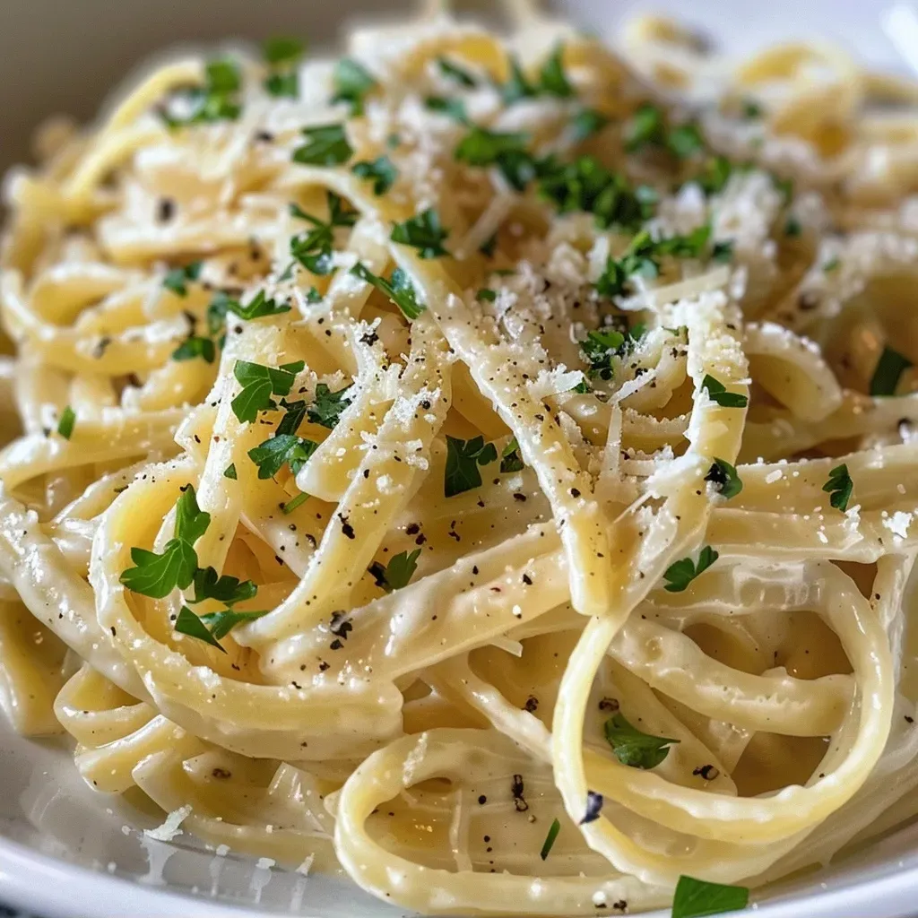 ['Close-up photo of creamy garlic parmesan pasta with a rich sauce and parsley garnish.', 'Side view of a bowl filled with creamy garlic parmesan pasta, showcasing its smooth texture and ingredients.', 'Juicy creamy garlic parmesan pasta featuring a sprinkle of parsley and a glossy sauce.', 'Detailed shot of delicious creamy garlic parmesan pasta, highlighting the garlic and cheese blend.']