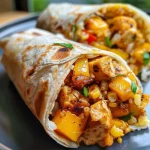 ['A close-up side view of a crispy mango wrap, showcasing vibrant layers of ingredients.', 'Juicy crispy mango wrap filled with colorful ingredients, photographed from the side.', 'Crispy mango wrap with visible fillings, displayed in a close-up side angle.', 'A detailed side view of a delicious mango wrap, emphasizing its crispy texture and fresh ingredients.']