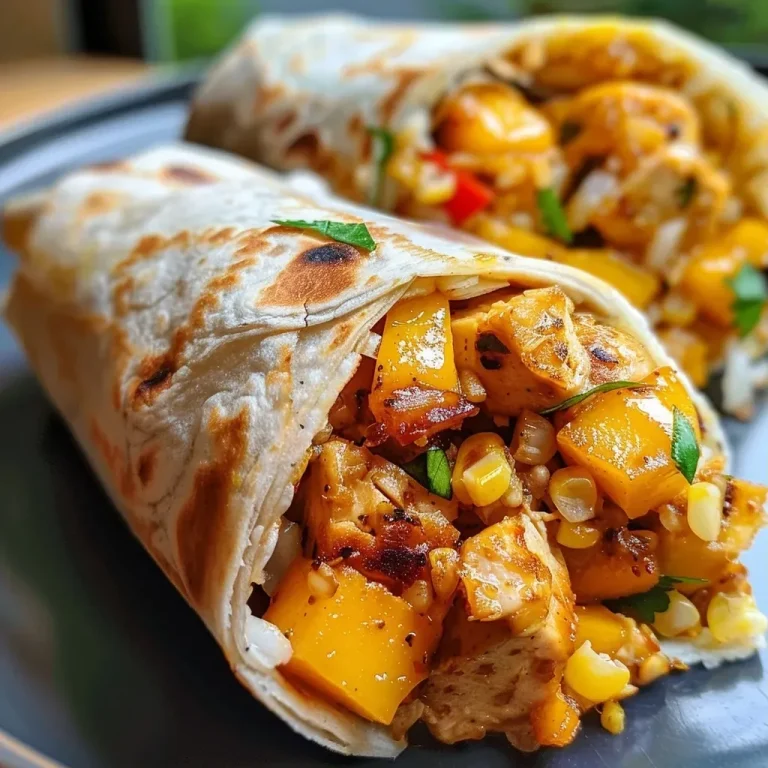 ['A close-up side view of a crispy mango wrap, showcasing vibrant layers of ingredients.', 'Juicy crispy mango wrap filled with colorful ingredients, photographed from the side.', 'Crispy mango wrap with visible fillings, displayed in a close-up side angle.', 'A detailed side view of a delicious mango wrap, emphasizing its crispy texture and fresh ingredients.']