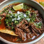 ['Juicy Crock Pot Birria Tacos garnished with cilantro and diced onion, served on a plate.', 'Close-up view of tender beef chuck roast tacos with vibrant toppings and lime wedges.', 'Appetizing shot of crispy corn tortillas filled with succulent Birria beef and fresh garnishes.', 'Deliciously arranged Birria Tacos, showcasing the rich filling and colorful toppings.']