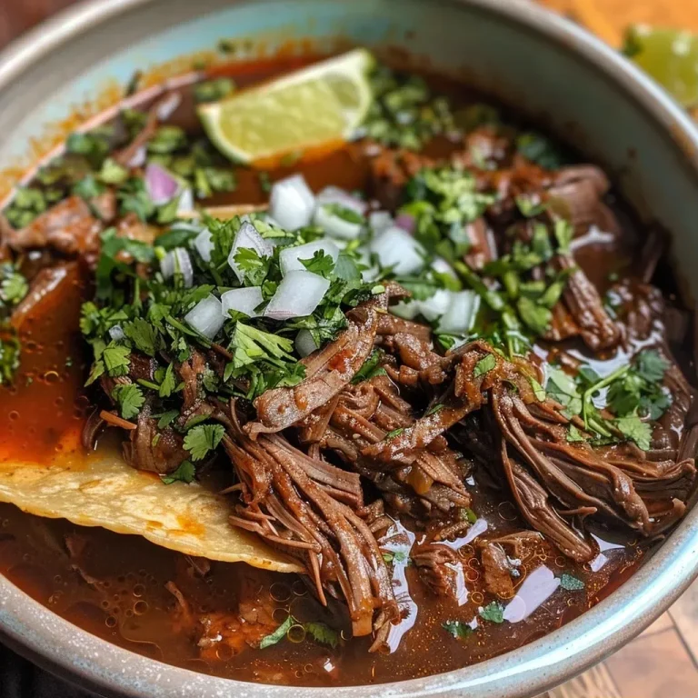 ['Juicy Crock Pot Birria Tacos garnished with cilantro and diced onion, served on a plate.', 'Close-up view of tender beef chuck roast tacos with vibrant toppings and lime wedges.', 'Appetizing shot of crispy corn tortillas filled with succulent Birria beef and fresh garnishes.', 'Deliciously arranged Birria Tacos, showcasing the rich filling and colorful toppings.']