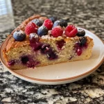 ['Close-up side view of a slice of Easy Berry Cake, highlighting mixed berries on top.', 'Juicy Easy Berry Cake slice with a buttery crust and vibrant blueberries and raspberries.', 'Side view photo of a delicious slice of Easy Berry Cake, dripping with berry juices.', 'A delectable slice of berry cake showcasing blueberries and raspberries on a creamy layer.']