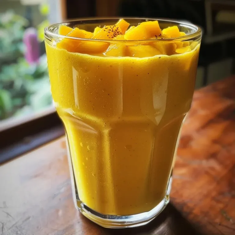 ['Close-up view of a golden mango smoothie in a glass with a straw.', 'Refreshing mango smoothie displaying a creamy texture and vibrant color.', 'Side view of a golden smoothie garnished with mango slices and ice.', 'Thick mango smoothie in a clear glass, showcasing its rich golden hue.']
