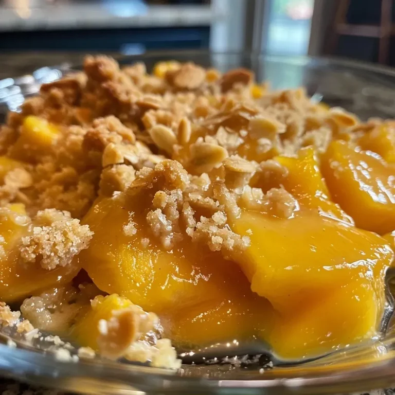 ['A close-up view of a mango crumble with golden-brown topping and juicy mango slices.', 'Side view of a delicious mango crumble showcasing its crumbly texture and fresh mango layers.', 'Juicy mango crumble displayed in a bowl, highlighting the golden crust and fresh fruit.', 'Detailed side view of mango crumble, emphasizing the crispy topping and vibrant mango slices.']