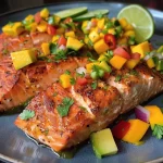 ['Close-up view of a colorful mango salsa with diced fruits and vegetables.', 'Vibrant mango salsa featuring chopped ingredients, displayed in a bowl.', 'Fresh mango salsa, highlighting diced mangoes, peppers, and herbs.', 'Detailed shot of a bowl of mango salsa with bright colors and textures.']