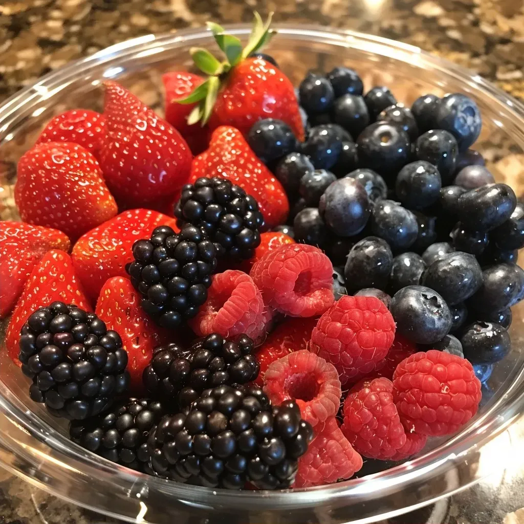 ['A vibrant assortment of mixed berries in clear cups, showcasing strawberries, blueberries, blackberries, and raspberries.', 'Close-up view of colorful mixed berry fruit cups filled with fresh strawberries, blueberries, blackberries, and raspberries.', 'Delicious fruit cups featuring juicy strawberries, blueberries, blackberries, and red raspberries, displayed in clear containers.', 'Fresh mixed berry fruit cups overflowing with ripe strawberries, blueberries, blackberries, and raspberries.']
