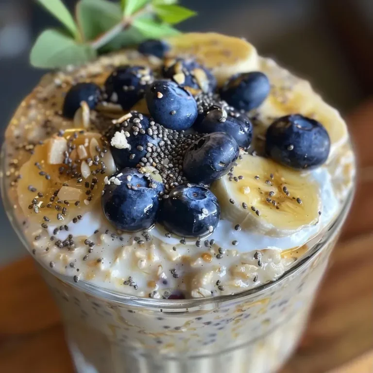 ['Close-up view of overnight oats topped with yogurt and fresh blueberries in a glass jar.', 'Side view of a serving of overnight oats with yogurt, chia seeds, and blueberries in a clear bowl.', 'Delicious overnight oats layered with Greek yogurt and scattered blueberries in a rustic setting.', 'Vibrant display of overnight oats featuring yogurt and blueberries, captured in natural light.']