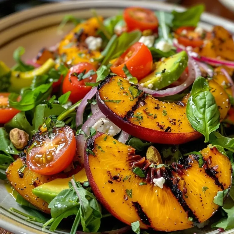 ['Close-up view of a vibrant peach salad with cucumber, shallots, and mint.', 'Juicy peach salad displayed with thin cucumber slices and a drizzle of honey.', 'Freshly prepared peach salad featuring bright orange peaches and green cucumber.', 'Colorful salad with sliced peaches, cucumber, and mint leaves, in a bowl.']